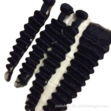Free Sample Hair bundles Deep wave Supplier  Raw Cuticle Aligned Brazilian Virgin hair bundles with Lace frontal